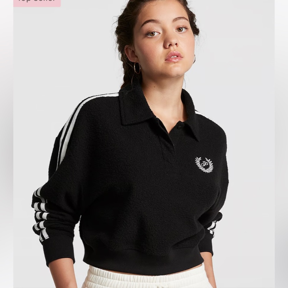 PINK Victoria’s Secret Reverse Fleece Cropped Polo Sweatshirt Size L